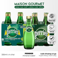 PACK 4 CHAI NƯỚC KHOÁNG CÓ GA PERRIER NHIỀU VỊ (330ml x 4)