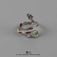 pairing female silver rings silver rings men's and women's double rings Mát Erya Đen Hình Rắn Nhẫn Thời Trang Niche Thiết Kế Trên Quy Mô Chấn Thương Rắn Nhỏ Mở Chỉ Số Nhẫn Ngón Tay Phong Cách Mát