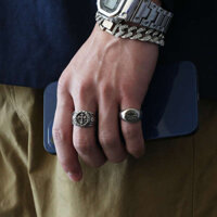 pairing Rings silver rings bracelets + neck + rings Châu Âu Mỹ Retro Nhẫn Nam Dạo Phố Mỹ Độc Đáo Thiết Kế Niche Bé Trai Cặp Nhẫn Mở Đầu Có Thể Điều Chỉnh Đầu Lâu Chữ Thập