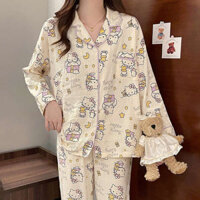pajamas bigsize pajamas silk pajamas Pajamas Nơ Mèo Bộ Đồ Ngủ Nữ Xuân Thu Cotton Size Lớn 2025 Phong Cách Mới Dài Tay Cardigan Homewear Suit Có Thể Mặc Bên Ngoài