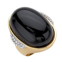 Palm Beach Jewelry Gold Ion-Plated Stainless Steel Natural Black Onyx and Crystal Cabochon Ring