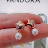 Pan S925 Bạc Ngôi Sao May Mắn Một Ngôi Sao Quý Giá Earnail Bông Tai Ngọc Trai Doremon