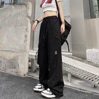 [Pandab] Quần túi hộp Retro cho nữ quần ống rộng thẳng cao đường phố hip hop quần thường ngày thời trang chạy bộ nữ Joo