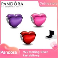 Pandora bạc Sterling S925 chính hãng 100% [799291c02] hạt charm hình trái tim màu đỏ kim loại