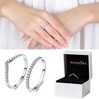 PANDORA Bộ 2 Nhẫn Đính Hôn Bạc 925 Đính Đá Zircon Cổ Điển