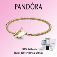 Pandora GOLD mạ Pandora Moments Heart T-Bar Vòng tay dây chuyền rắn