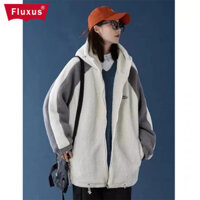 Pannofluxus Thu Đông Nhật Bản Lông Cừu Cực Lót Lông Cừu Dày Màu Va Chạm Thiết Kế Cặp Đôi Áo Khoác