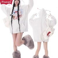 Pannofluxusamerican Retro Áo len có mũ trùm đầu màu xám nhạt dáng rộng Thiết kế hấp dẫn nhất Áo khoác mèo Kiitty