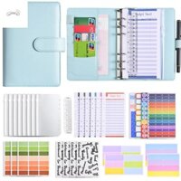 Partypalace Sổ cái ngân sách tiền mặt, Nút A6 Sổ tay rời, Sổ tay kế hoạch Thước màu Macaron Túi có khóa kéo Thư mục da PU Đồ dùng học tập