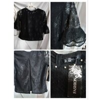 [Pass] Áo croptop ren màu đen tay bèo