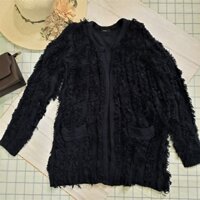 [Pass] áo khoác len lông xù xanh than - Thanh lý cá nhân khoác len cách điệu - Xanh1-AKL