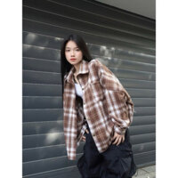 [Pass] Áo Sơmi Caro Dạ Nỉ Dày Flannel CODE STUDIO Kẻ Sọc Tay Dài Form Rộng Nam Nữ Áo Khoác Ngoài UNISEX Màu Nâu Size L