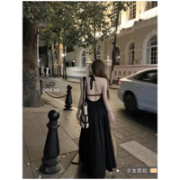 PASS Đầm Maxi 2 Dây Cổ Yếm Hở Lưng TIBU Đi Biển Dáng Dài