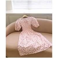 Pass đầm midi thêu 2 lớp mocking eo thời trang GAGO hoạ tiết hoa nhí màu hồng