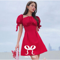 pass Đầm Shebyshj cổ yếm tay phồng màu đỏ - Lily Dress