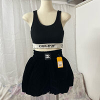 [Pass Đồ Giá Rẻ] - Set Nhung Áo Ba Lỗ Kèm Quần Bí (New)