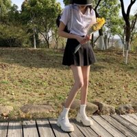 PASS Giày Oxford Cao Gót Mũi Tròn Thời Trang Thanh Lịch Cho Nữ