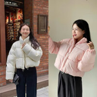 PASS NEW - Áo Khoác Phao Béo Croptop chần bông siêu ấm kiểu Hàn Quốc màu hồng baby