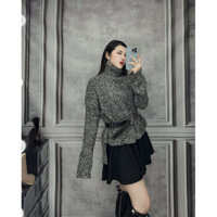 (Pass New) Áo len cổ lọ muối tiêu vạt ngắn dài