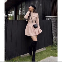 Pass Set Áo Dạ Tweed Kèm Chân Váy Xoè Màu Hồng Xinh Yêu