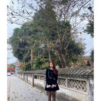 [PASS] SET NHUNG ĐEN PHỐI BÈO ÁO KHOÁC DẠ CÚC NGỌC KÈM CHÂN VÁY XẾP LY