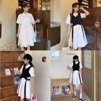 Pass set váy sơ mi áo gile