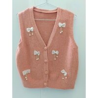 PASS‼️ ÁO GILE NỮ ĐÍNH NƠ NGỌC TRAI MÀU HỒNG ĐÀO