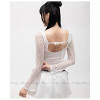 [PASS]Áo ren PRETTY'S CHOICE tay dài ống loe kiểu cổ thuyền lưng khoét tròn cột dây ruy băng - REN