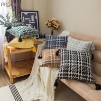 Passion Vỏ Gối Tựa Lưng Đan Caro Bông Dệt Sợi Tua Rua