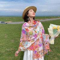 Pastoral Style Flower Sunscreen Shawl Women's Thin Travel Large Scarf Desert Scarf Ethnic Style Scarf Seaside Beach Scarf Scarf 38T4