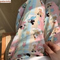 Patavinity Quần Pyjama Mickey màu hồng, Quần Anime hoạt hình động vật vịt Mickey / Daisy, Quần ngủ dễ thương Eo cao dáng rộng Đồ ngủ nữ