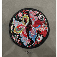 patch vải ủi nhiệt thêu sticker tròn 2 hoa bướm (combo 45c)