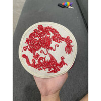 patch vải ủi nhiệt thêu sticker tròn rồng phượng màu kem (combo 40c )