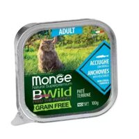 Pate cho mèo MONGE BWILD – Terrine Adult Anchovies With Vegetables (vị Cá cơm và rau) 100gr