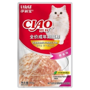 Pate mèo Ciao cá ngừ topping cá hồi gói 60gr