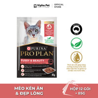 Pate Purina Pro Plan dành cho mèo trưởng thành kén ăn và làm đẹp lông da (hộp 12 gói x 85g)