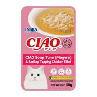 Pate Súp Cá Ngừ, Sò Điệp & Gà Cho Mèo, Ciao, Soup Tuna (Maguro) & Scallop Topping Chicken Fillet (40g) - INABA FOODS