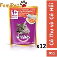 Pate Whiskas Cho Mèo Vị Cá Thu & Cá Hồi 85g Cho Mèo Lớn - Combo 12 gói