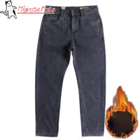 Paul FITZGERALD Hàn Quốc dáng rộng mùa thu đông dày cotton đen viền viền quần jean