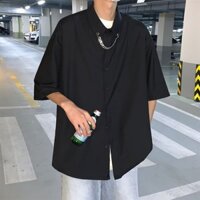 Paul FITZGERALD Phiên bản Hàn Quốc Áo sơ mi trắng thời trang có dây chuyền trang trí Unisex Top