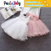 Paulababy Bé gái công chúa váy, tay áo Bowknot đầm cho cô gái 1-3 tuổi