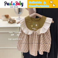 Paulababy Đầm Không Tay Cổ Ren Họa Tiết Sọc Caro Thời Trang Mùa Hè Cho Bé Gái 0-5 Tuổi