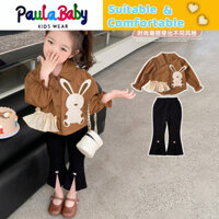 Paulababy Set Đồ 2 Món Áo Thun Tay Dài Phối Quần Dài Xẻ Tà Thời Trang Dễ Thương Cho Bé Gái