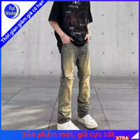 Paulweekend Nam Mỹ Retro Đau Khổ Bùn Vàng Nhuộm Vibe Rách Quần Jean Cặp Đôi