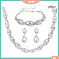 [Paytm] 3 Bộ Trang Sức Kim Cương Giả Giọt Nước Mặt Dây Chuyền Giả Pha Lê Choker Vòng Cổ Vòng Tay Bông Tai Tiệc Cưới Phụ Kiện