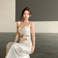 PB012 Set bộ áo hai dây ôm body viền ren đính nơ xinh xắn chân váy lụa đuôi cá quyến rũ hách dáng