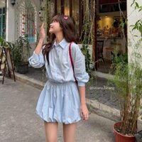 (PB.HAVANA) Đầm sơ mi LINA tay dài dáng bí, bo chun eo kèm quần bảo hộ DA194