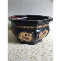 (pb:R48xC27)Chậu bát giác hoạ tiết đen vàng-Chậu trồng cây cảnh loại to-chậu trồng mai