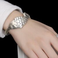 Pdd / / Cổ Rhyme Thái Bạc S990 Nguyên Chất Bạc Mờ Vòng Tay Phong Cách Dân Tộc Cá Sen Mở Cá Chép Vòng Tay WH250103