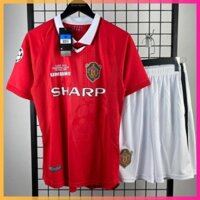 PDM Bộ Quần Áo Bóng Đá CLB Manchester United màu đỏ phong cách Retro - Áo Mu 1999 D